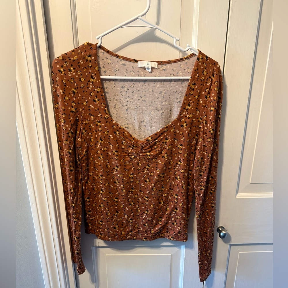 BP Brown Floral Long Sleeve Top NWOT